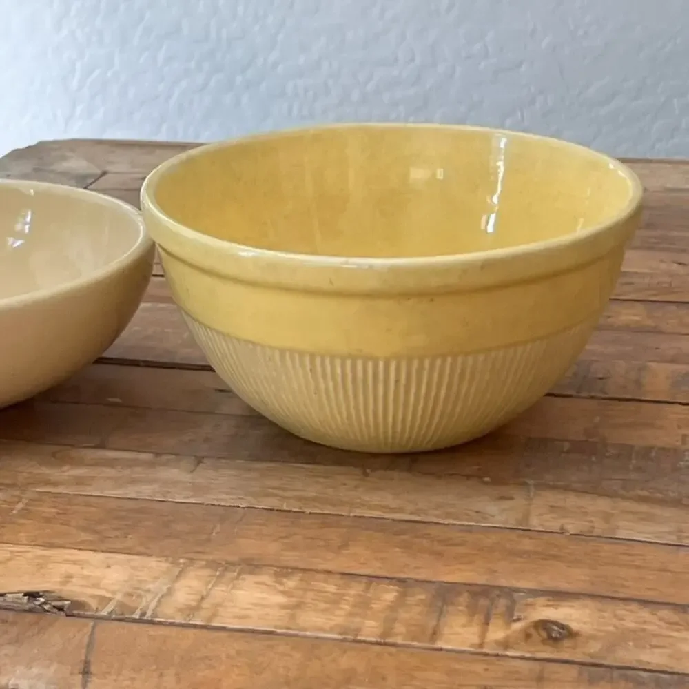 Antique Primitive Yellow Ware and Shenango China Mixing Bowl Set Farmhouse